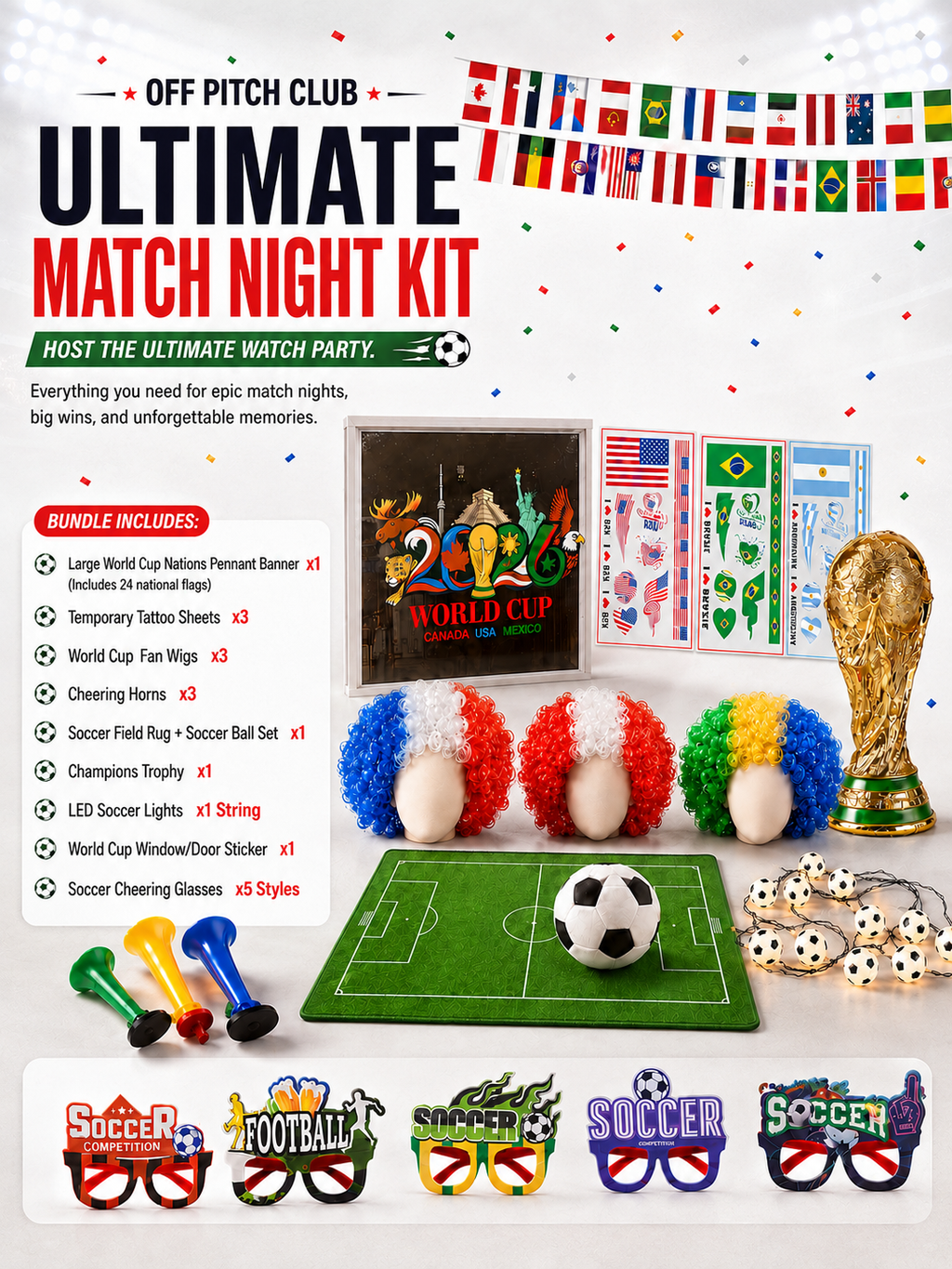 2026 World Cup Ultimate Kit  | Football Watch Party Bundle Fan Celebration Set