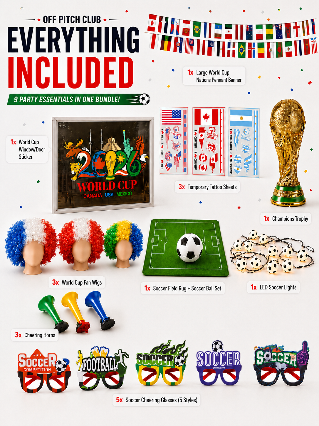2026 World Cup Ultimate Kit  | Football Watch Party Bundle Fan Celebration Set